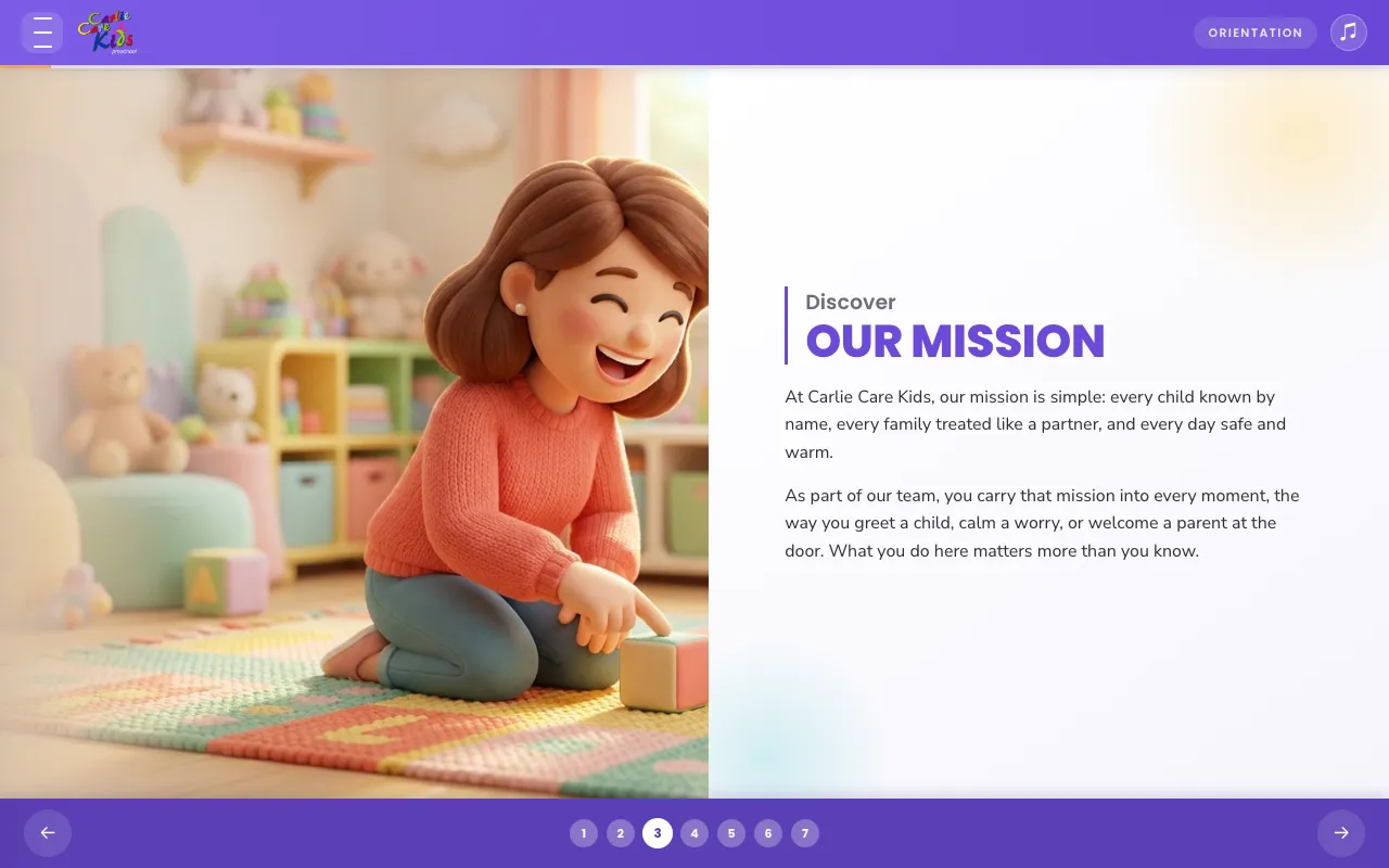 A real screen from the orientation kit