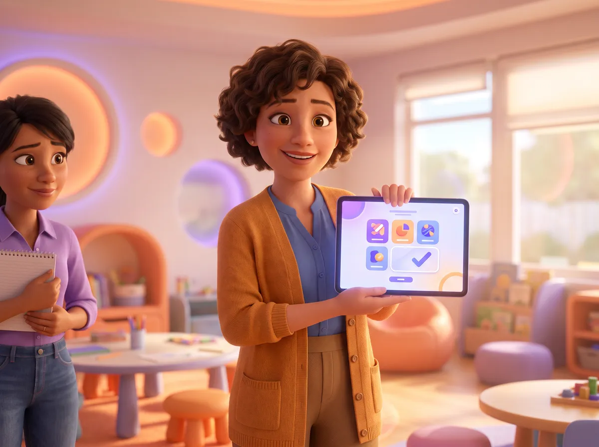 A confident director showing the branded digital orientation kit